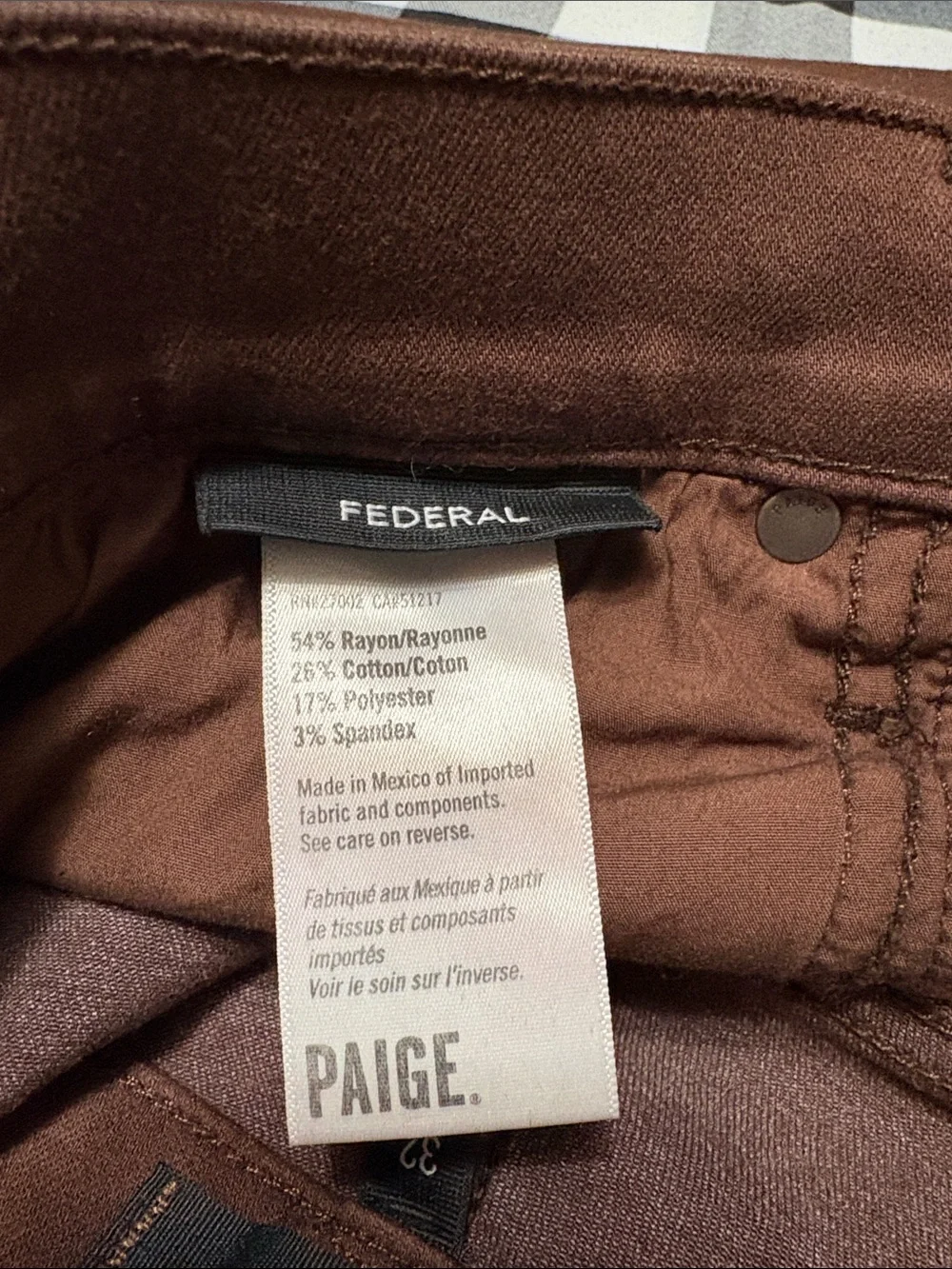 PAIGE Transcend Federal Slim Straight Jean Sumatra Blend Brown Men's 32 x 29.5